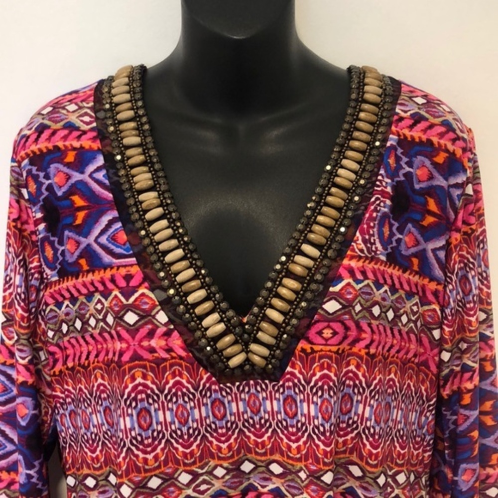 La Blanca Bright Beaded Beach Cover Up Medium